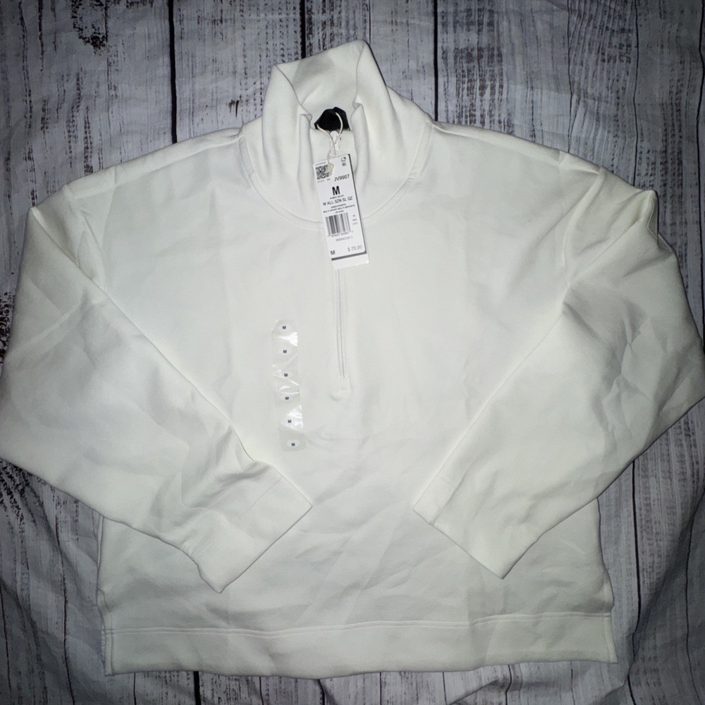ADIDAS WOMENS ALL SZN SOFT LUX QUARTER ZIP SWEATSHIRT SIZE MEDIUM White $70